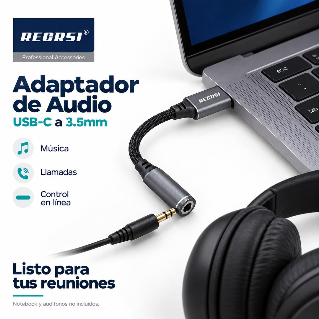 Adaptador RECRSI RE-ZJ22 USB-C a Jack 3,5 mm Trenzado