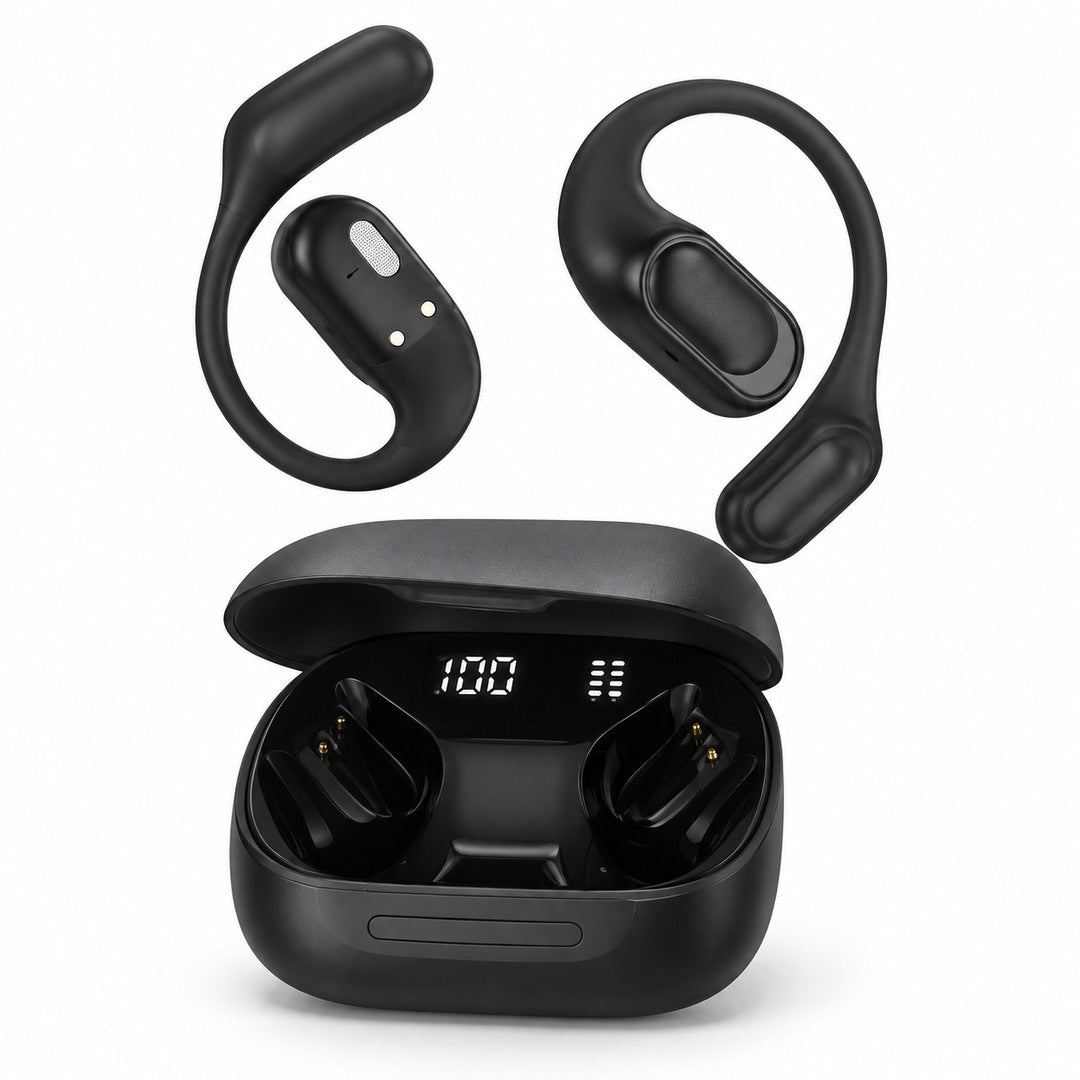 Audífonos Hoco EA11 open ear negros con estuche de carga con pantalla digital