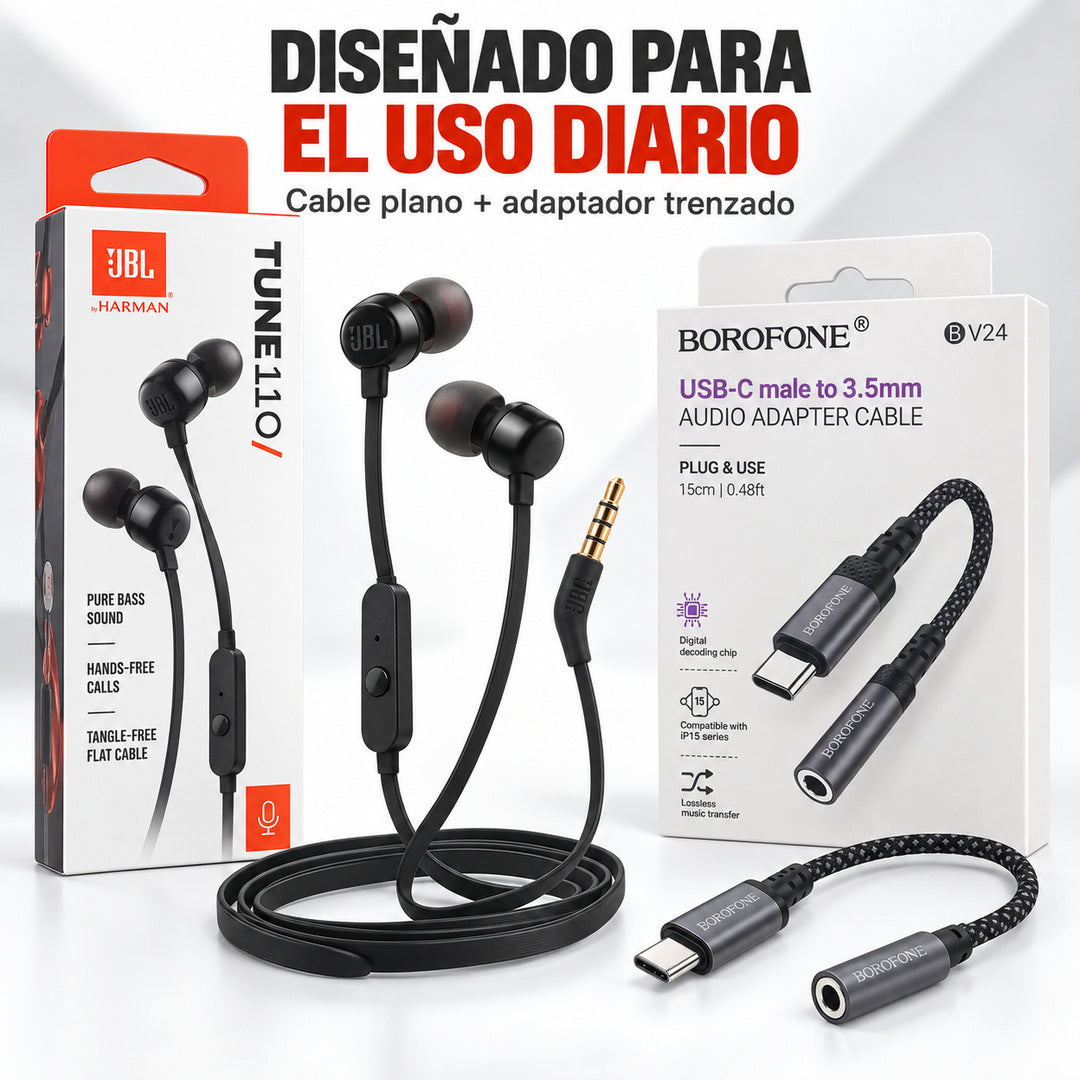Audífonos JBL Tune 110 + Adaptador USB-C a Jack 3.5 mm – foto 8