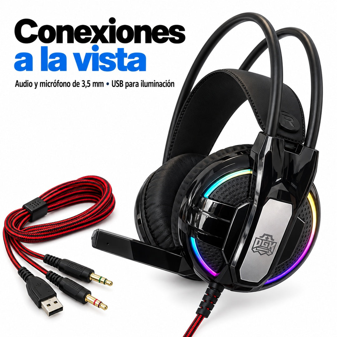 Audífonos Gamer DGX Executioner RGB con Micrófono y Adaptador – foto 7