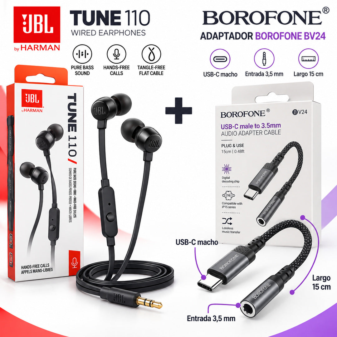 Audífonos JBL Tune 110 + Adaptador USB-C a Jack 3.5 mm – foto 7