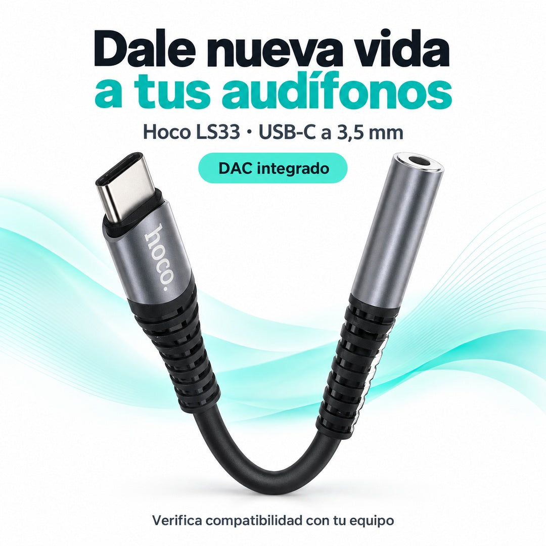 Adaptador Hoco LS33 USB-C a Jack 3,5 mm con DAC