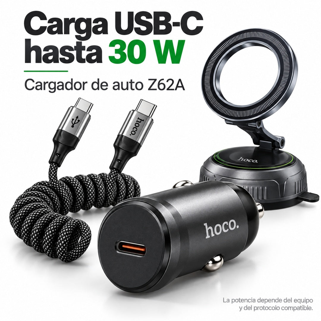 Kit Auto Hoco H92 con Soporte Magnético, Cargador Z62A 30W y Cable X121 USB-C