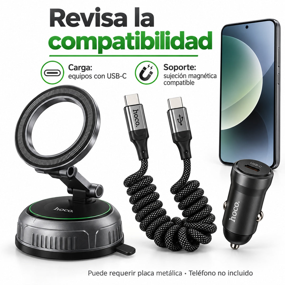 Kit Auto Hoco H92 con Soporte Magnético, Cargador Z62A 30W y Cable X121 USB-C