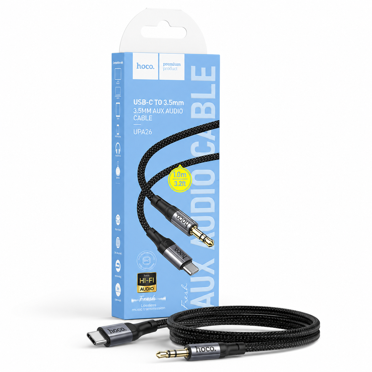 Cable Audio Hoco UPA26 USB-C a 3,5 mm Macho 1 Metro Trenzado