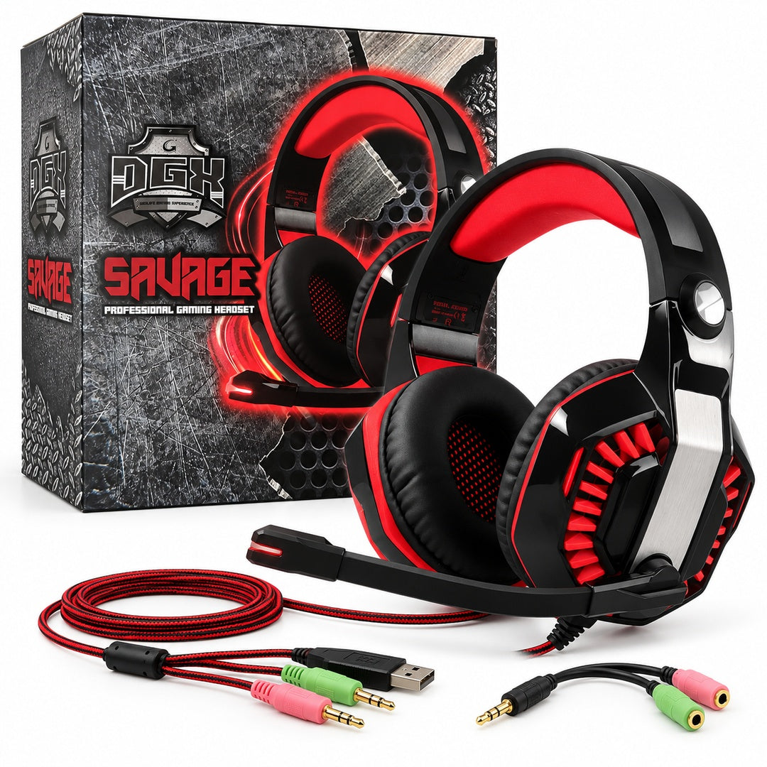 Audífonos Gamer DGX Savage con Micrófono, Negro y Rojo – foto 2
