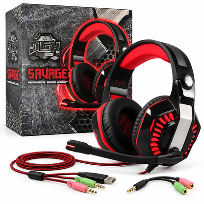 Audífonos Gamer DGX Savage con Micrófono, Negro y Rojo – foto 2