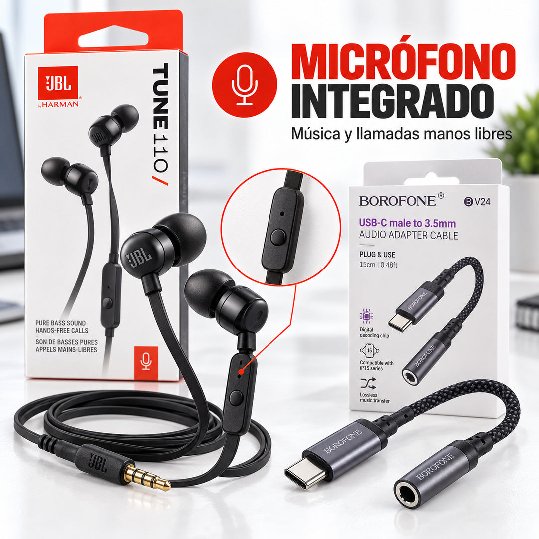 Audífonos JBL Tune 110 + Adaptador USB-C a Jack 3.5 mm – foto 6