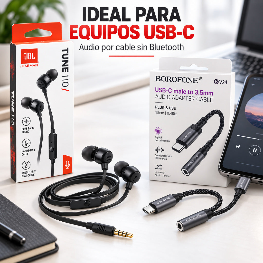 Audífonos JBL Tune 110 + Adaptador USB-C a Jack 3.5 mm – foto 4