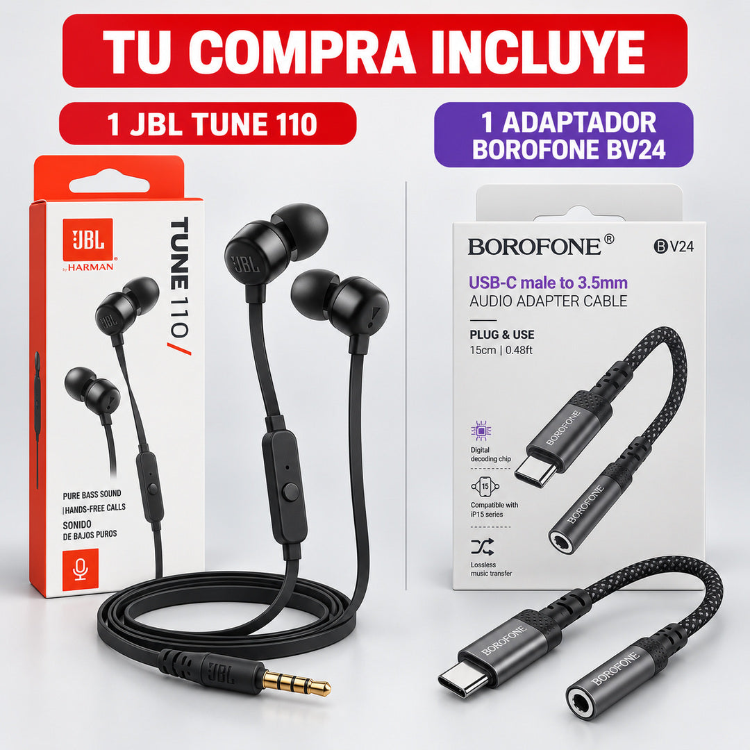 Audífonos JBL Tune 110 + Adaptador USB-C a Jack 3.5 mm – foto 2