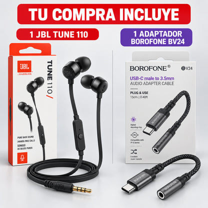 Audífonos JBL Tune 110 + Adaptador USB-C a Jack 3.5 mm – foto 2