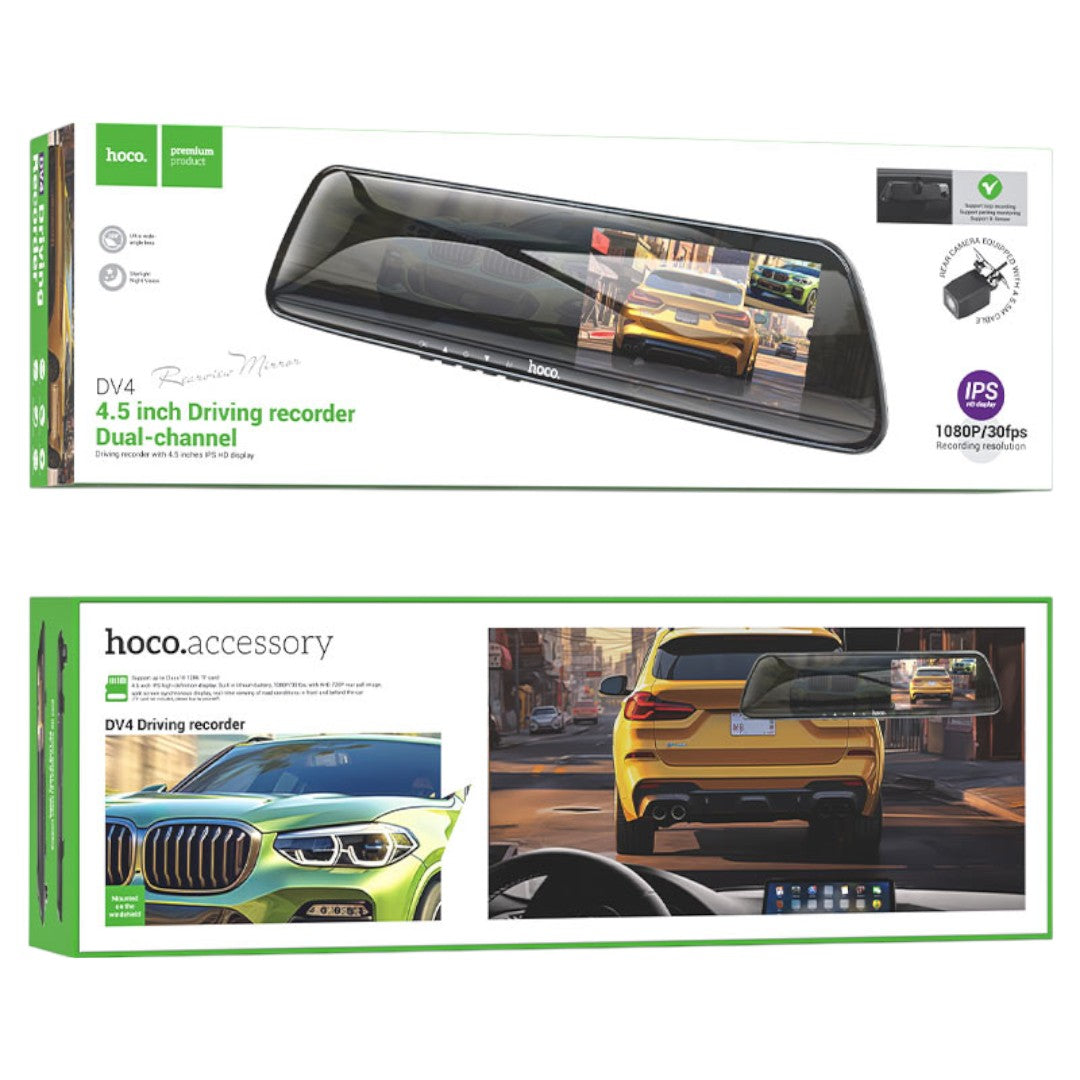 Cámara Auto Hoco DV4 Espejo IPS 1080p Visión Nocturna y Grabación